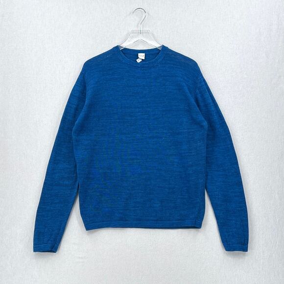 EIDOS ITALY Crew Neck Sweater Mens Blue Linen Wool Long Sleeve Pullover Spacedye